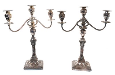 Lot 456 - Good pair of antique Sheffield plated candelabra in the Adam Classical manner