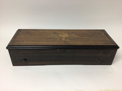 Lot 883 - 19th century music box of good size in rosewood inlaid case