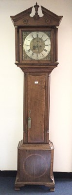 Lot 982 - 18th century oak longcase clock with brass square dial and 8 day movement