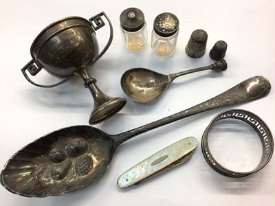 Lot 760 - Georgian silver tablespoon, miniature silver trophy, other silver items, watches and costume jewellery