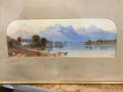 Lot 475 - Pair Victorian English school watercolour landscapes signed with R.H. Initials dated 1875 and J.W.Fenton 1951, watercolour of Norwich Cathedral (3)
