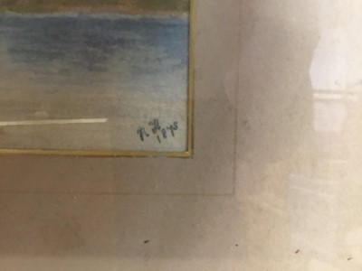 Lot 370 - Pair Victorian English school watercolour landscapes signed with R.H. Initials dated 1875 and J.W.Fenton 1951, watercolour of Norwich Cathedral (3)