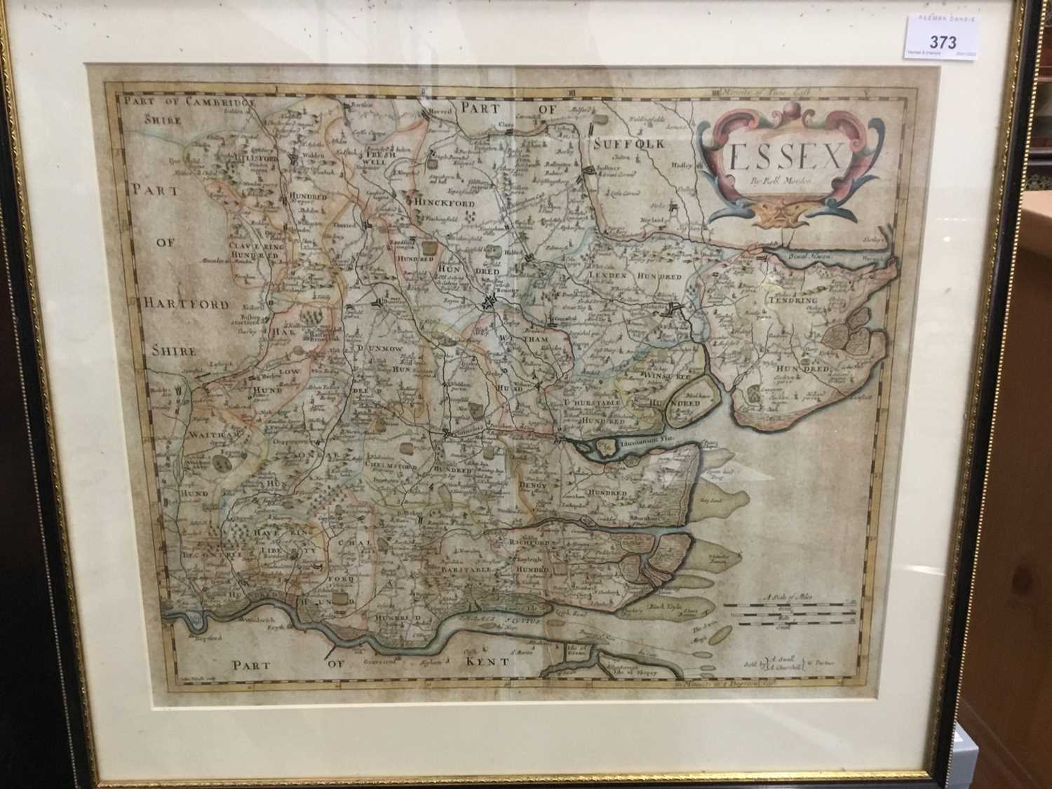 Lot 373 - 18th century Robert Morden tinted map of Essex and other maps