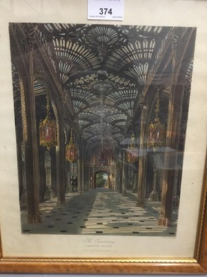 Lot 374 - Three 19 th century architectural prints in maple frames