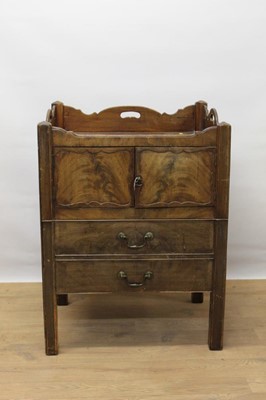 Lot 1321 - George III mahogany pot cupboard, with undulating gallery and enclosed by pair of frieze drawers with faux-drawer pull out front below on square supports, 60cm wide x 48cm deep x 81cm high