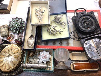 Lot 763 - Costume jewellery, small vesta globe on silver base, collection of clock winding keys, military compass, telescope and other items