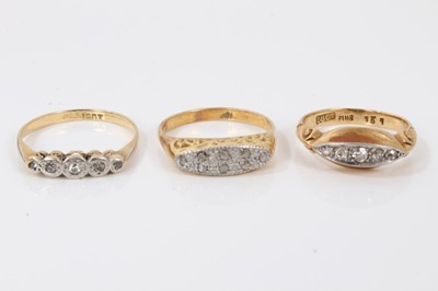 Lot 148 - Three 18ct gold diamond set rings within two antique ring boxes