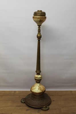 Lot 1391 - Early 20th century brass and pottery telescopic tall floor standing lamp