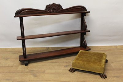 Lot 1330 - William IV mahogany hanging wall shelf together with small footstool standing on claw feet