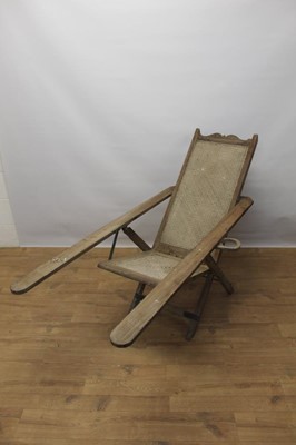 Lot 1331 - Late 19th / early 20th century Anglo-Indian folding steamer chair with rattan panels and brass fittings