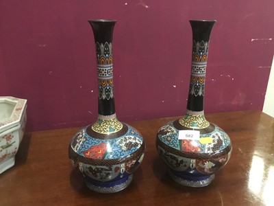 Lot 582 - Pair late 19th century Japanese cloisonné vases