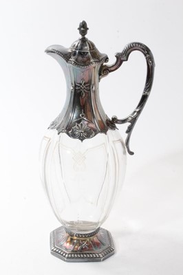 Lot 411 - Early 20th century French cut glass claret jug with silver plated mounts by Orfevrerie Ercuis