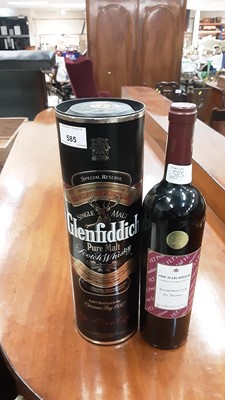 Lot 585 - One litre bottle of Glenfiddich Scotch Whiskey together with a bottle of red wine