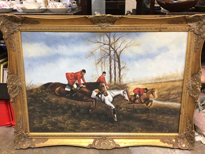 Lot 592 - S. Peters signed oil on canvas- hunting scene, in gilt frame