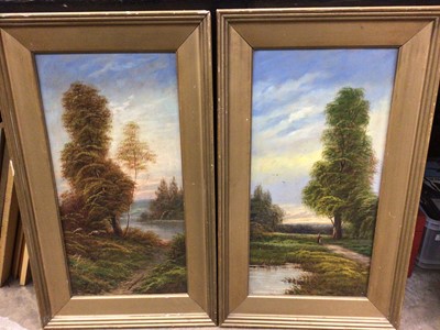 Lot 593 - Pair signed T. Wood oils on board- landscape scenes, both in gilt frames