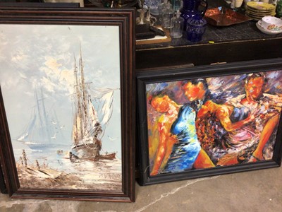 Lot 594 - Group pictures including contemporary oil on canvases, figures, nautical scenes and others