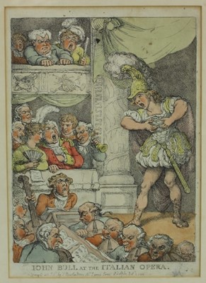 Lot 1100 - Thomas Rowlandson (1757-1827) hand coloured etching - John Bull at the Italian Opera