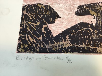 Lot 127 - Graham Clarke (b. 1941) print - Bridge at Gweek, signed and numbered 31/50