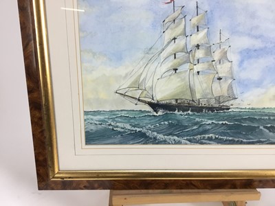 Lot 131 - Brooks (20th century) watercolour - ship in full sail, signed and dated 'Brooks 1966', 39cm x 29cm, in glazed frame.