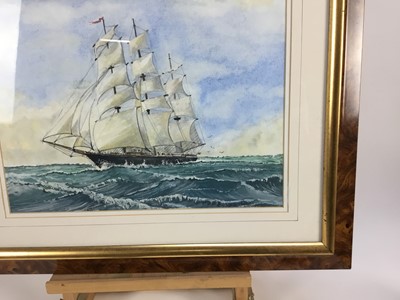 Lot 131 - Brooks (20th century) watercolour - ship in full sail, signed and dated 'Brooks 1966', 39cm x 29cm, in glazed frame.
