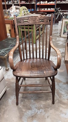 Lot 1042 - Early 20th century stick back elbow chair,  53cm wide, 46cm wide, 95cm high