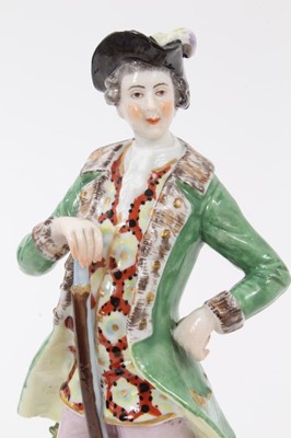 Lot 285 - A Continental porcelain figure of a sportsman, in Derby style, and a figure of a young girl