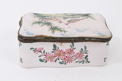 Lot 291 - A faience box, painted with birds, a Limoges box and a gilt metal mounted oval inkwell