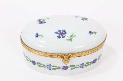 Lot 291 - A faience box, painted with birds, a Limoges box and a gilt metal mounted oval inkwell