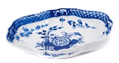 Lot 288 - An unusual Bow blue and white dish, painted in Chinese style, circa 1758-60. See Adams and Redstone, Bow Porcelain, figure 92, for another dish of this form