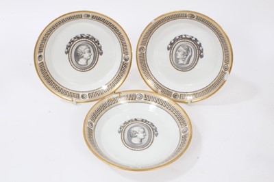 Lot 84 - Three Vienna saucer, painted in Neoclassical style, circa 1780, and a matching bowl
