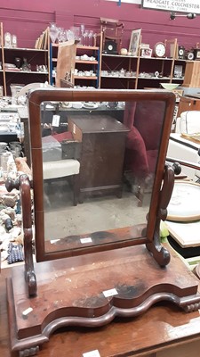 Lot 1045 - Victorian mahogany toilet mirror on shaped plateau base and scroll feet, 56.5cm wide, 26.5cm deep, 62cm high