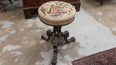 Lot 1049 - Victorian mahogany piano stool with circular adjustable revolving seat