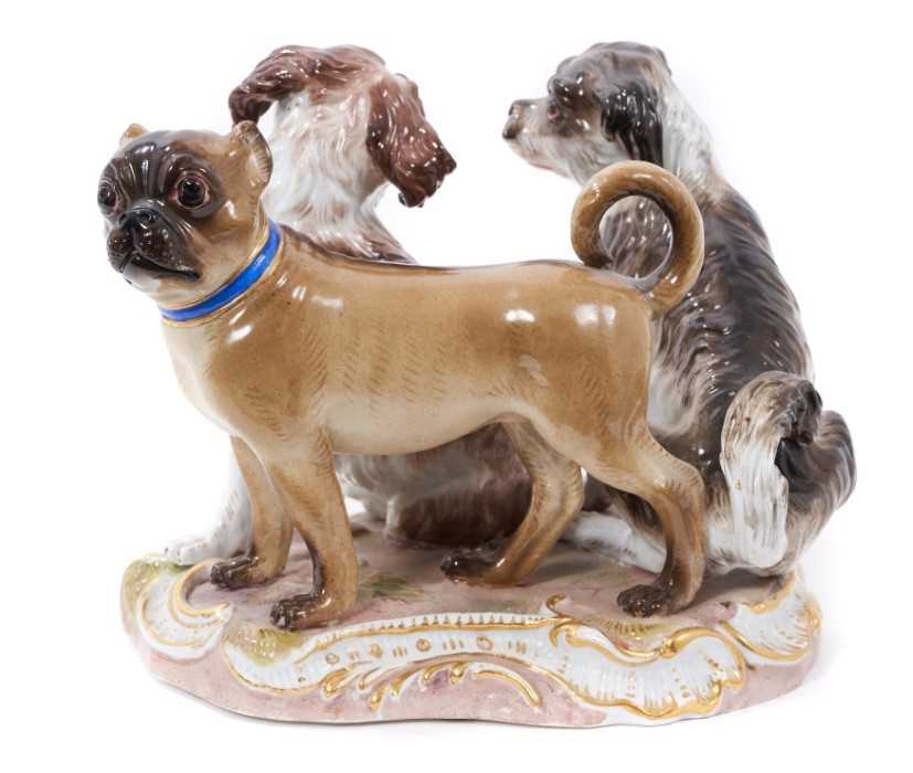 Lot 136 - Meissen porcelain group of dogs