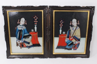 Lot 806 - Pair of antique Chinese reverse paintings on glass in frames