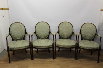 Lot 1383 - Good set of four 18th century style beech open armchairs