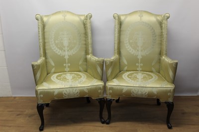 Lot 1386 - Pair of late 19th / early 20th century wing armchairs