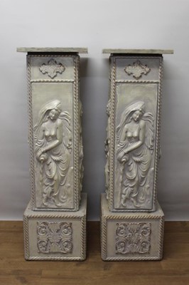 Lot 1385 - Pair of decorative painted carved wooden columns