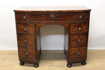 Lot 1384 - Regency mahogany and ebony line inlaid kneehole desk