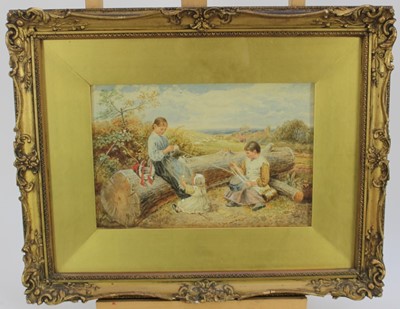 Lot 209 - After Miles Birkett-Foster, watercolour - Winding wool, 29.5cm x 20cm, in glazed frame