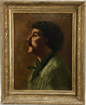 Lot 204 - English School, early 20th century oil on canvas - portrait of a gentleman in profile, indistinctly signed with initials