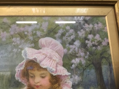 Lot 83 - William Affleck (1869-1943) watercolour - Girl and chicks in an orchard, signed, 40 x 30.5cm, glazed gilt frame