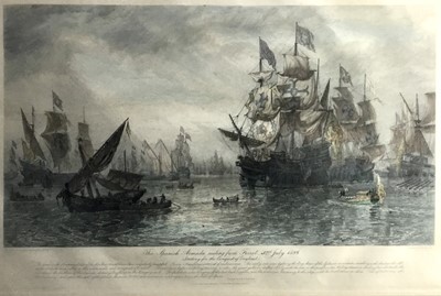 Lot 207 - David Law hand-tinted etching - The Spanish Armada, 72cm x 48cm