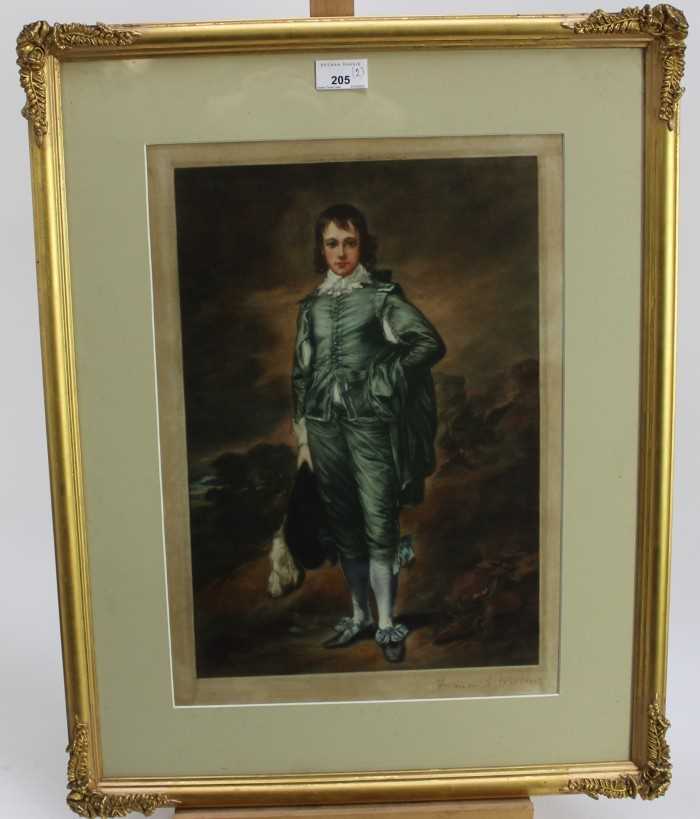 Lot 386 - Francis S Walker mezzotint after Gainsborough, ‘The Blue Boy’, together with a folio of three similar early 20th century prints