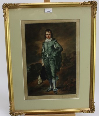 Lot 205 - Francis S Walker mezzotint after Gainsborough, ‘The Blue Boy’, together with a folio of three similar early 20th century prints