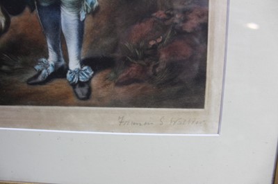 Lot 386 - Francis S Walker mezzotint after Gainsborough, ‘The Blue Boy’, together with a folio of three similar early 20th century prints