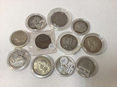 Lot 408 - G.B. - Mixed silver coinage to include Half Crowns Victoria 1887 GF- AVF, 1891 VG, 1893 EF, 1896 VG, Florins 1879 'Gothic' G-VG, 1887 AEF, 1900 F and four other issues (11 coins)