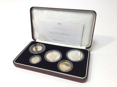 Lot 412 - G.B. - The Royal Mint Five Coin Silver Proof  'Family Silver Collection' to include 'Entente Cordiale' £5, 2004 (cased with Certificates of Authenticity) (1 coin set)