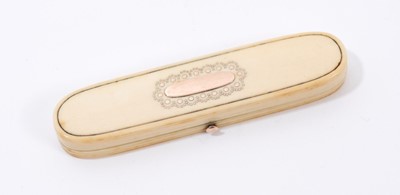 Lot 754 - Georgian ivory and yellow metal mounted toothpick case with original mirror and velvet lining 8 x 1.7 cm