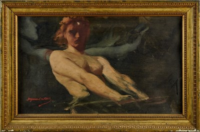 Lot 1135 - Benjamin Constant (1845-1902) oil on canvas in gilt frame - sketch of a female nude 25.5cm x 43.5cm