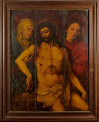 Lot 1138 - Antique Continental oil on oak panel, The deposition of Christ with Mary Magdalene and the Virgin Mary. 86 x 67cm